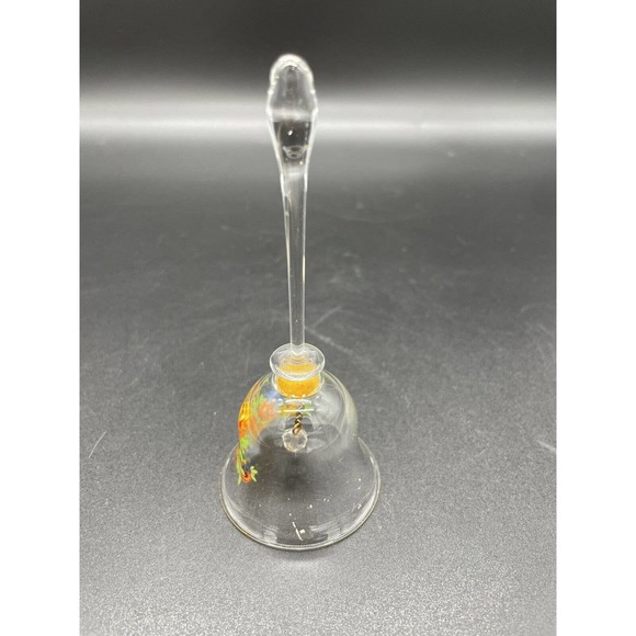 Vintage Clear Blown Glass Bell with Flowers Hand Painted Flowers In Basket - Picture 4 of 7